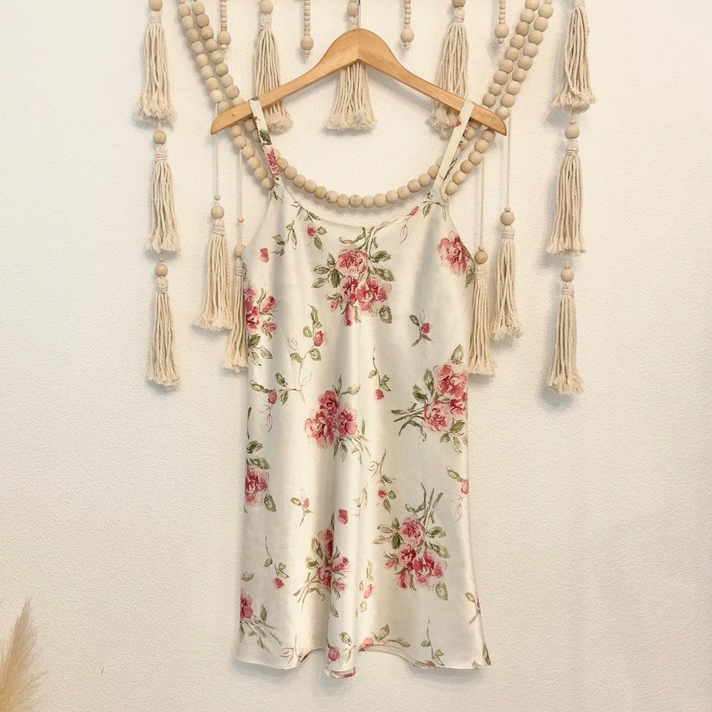 Satin nightie floral cream slip dress lingerie sleepwear medium Valentine’s Day